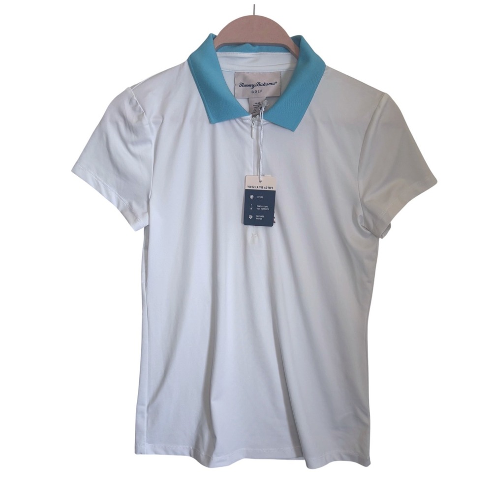 NWT Tommy Bahama Golf Polo Shirt Womens XS White 1/4 Zip Short Sleeve Stretch